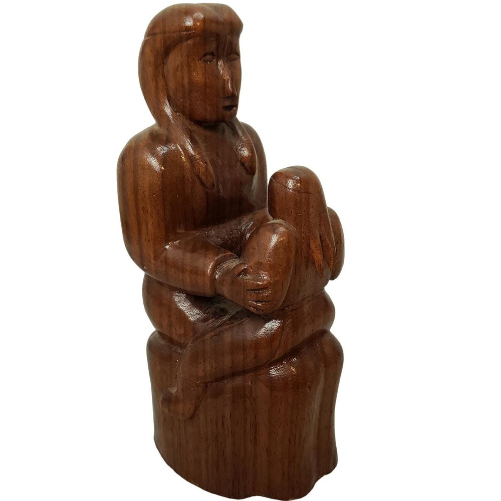 Vintage E Lambert Signed Wood Carving Native American Folk Art Sculpture 7"